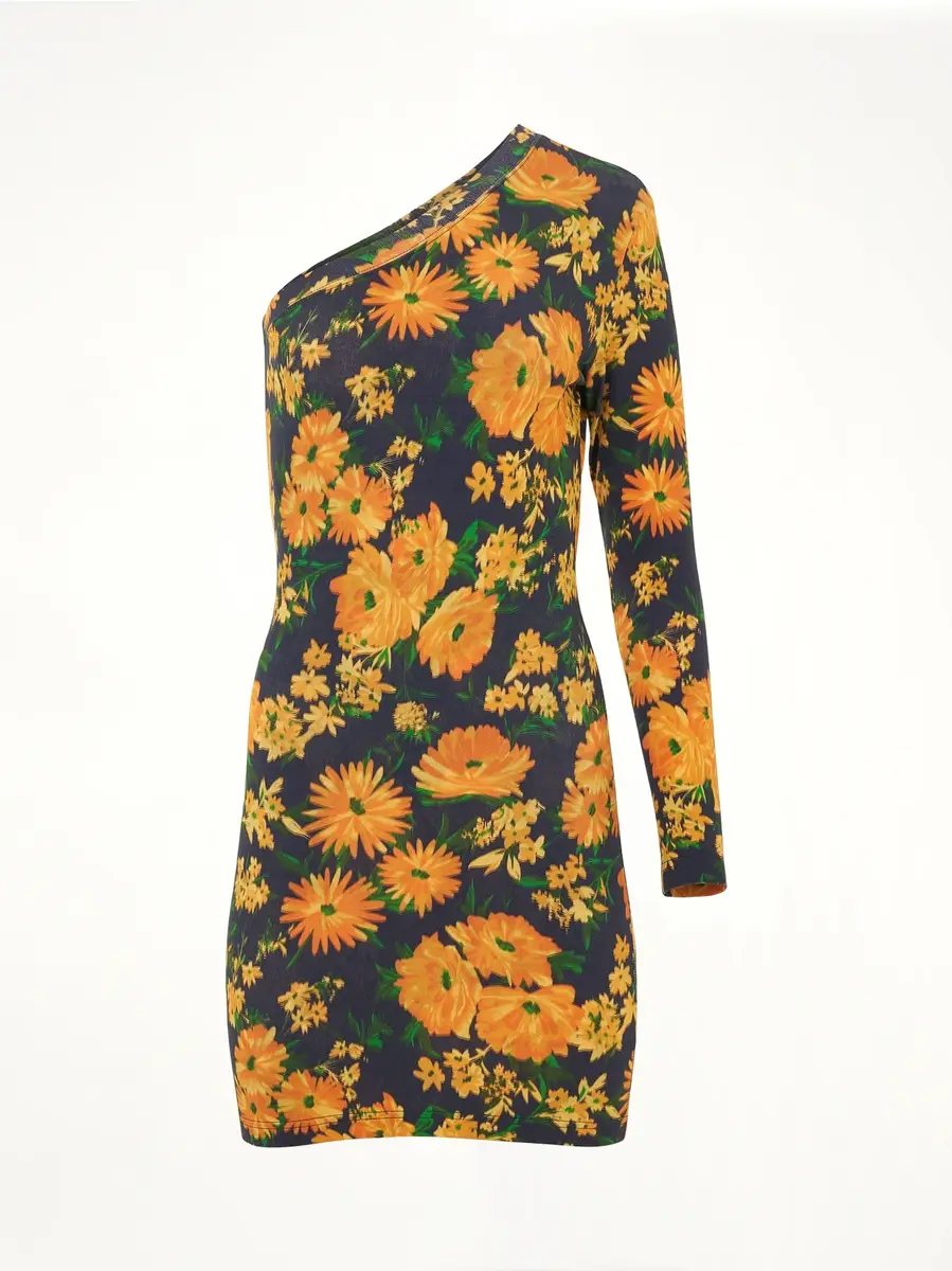 Balenciaga Asymmetric Mini Dress in Yellow/navy | Thumbnail 4 Balenciaga Asymmetric Mini Dress in Yellow/navy | Thumbnail 4