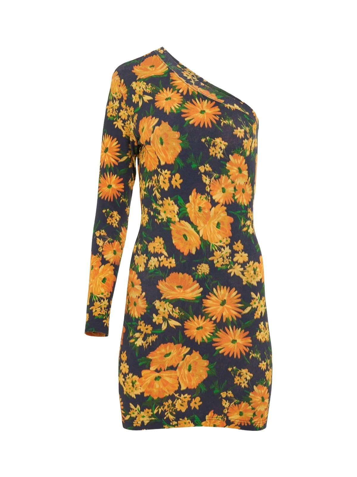 Balenciaga Asymmetric Mini Dress in Yellow/navy