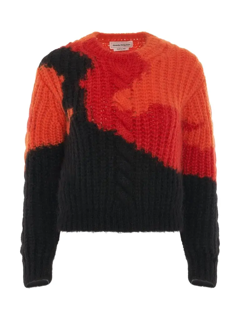 Alexander McQueen Multicolour Mohair Crewneck Sweater in Orange/red/black Orange | Image 1 Alexander McQueen Multicolour Mohair Crewneck Sweater in Orange/red/black Orange | Image 1