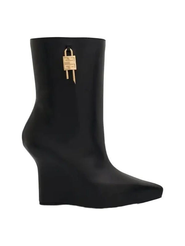 G Lock Wedge Low Box Leather Boots G Lock Wedge Low Box Leather Boots