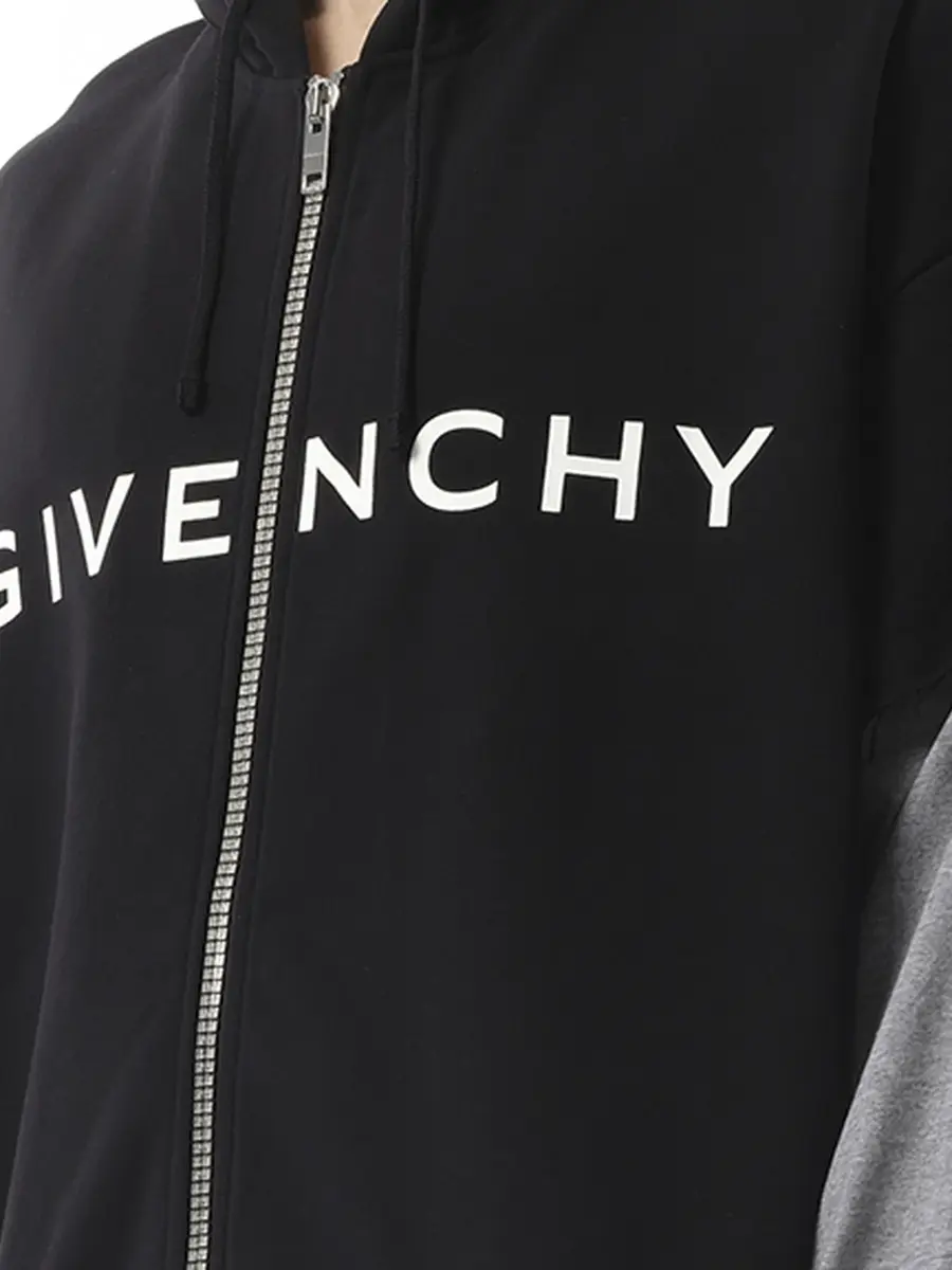 Givenchy Jersey Multi Layer Hoodie in Black/grey Black | Thumbnail 2