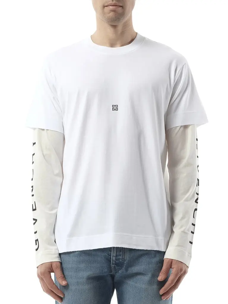 Givenchy Multi Layer Jersey Long Sleeve T-shirt in White/ecru