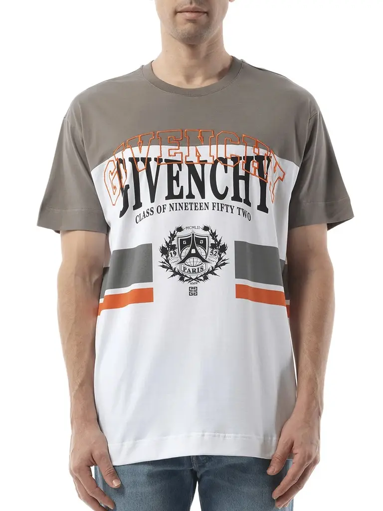 Givenchy College Print Stripes Logo T-shirt in Grey/white | Image 1 Givenchy College Print Stripes Logo T-shirt in Grey/white | Image 1