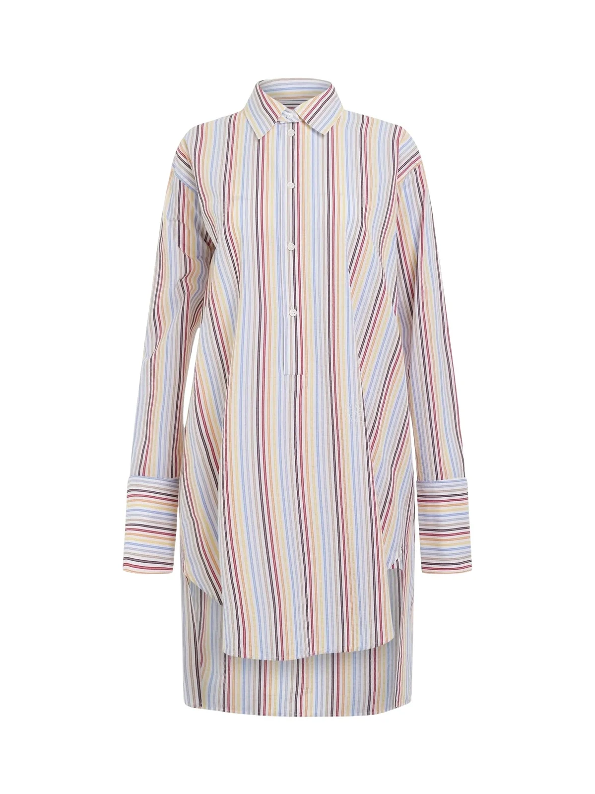Loewe Stripe Deconstructed Silk Shirt Dress in Yellow/blue/orange