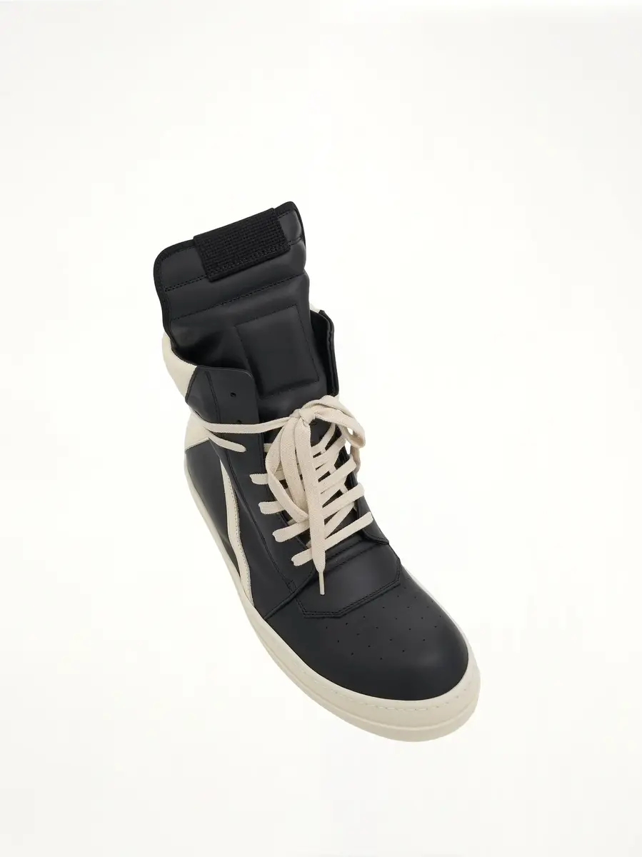 Rick Owens Geobasket Calf Leather Sneakers in Black/milk | Thumbnail 4