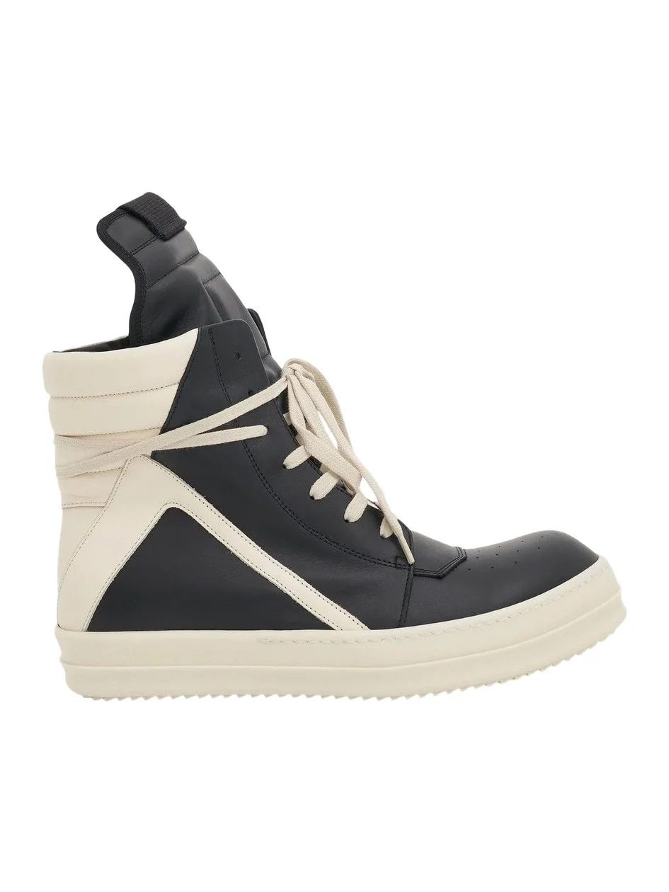 Rick Owens Geobasket Calf Leather Sneakers in Black/milk