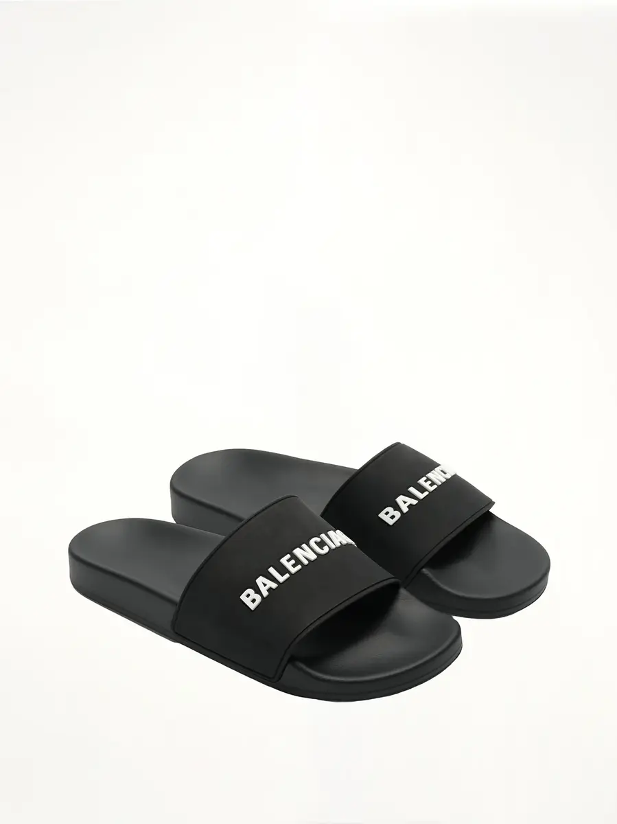 Balenciaga 3D Logo Pool Slide Sandal in Black/white Black | Thumbnail 3