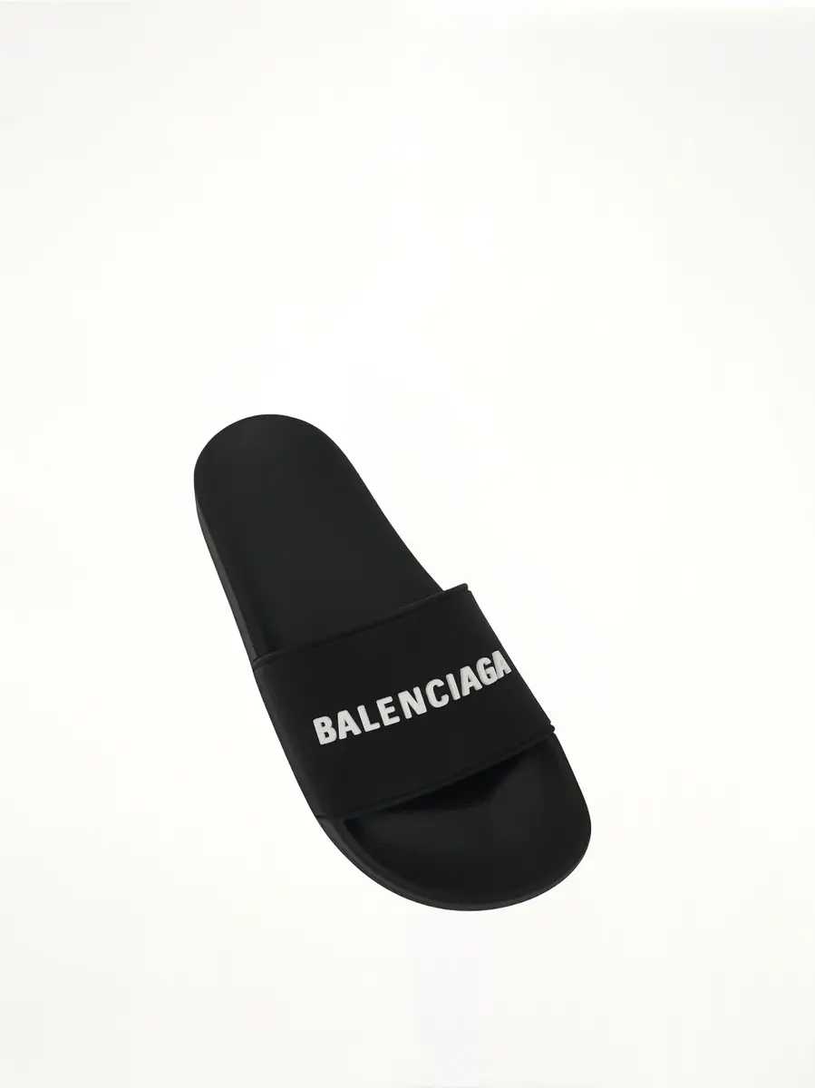 Balenciaga 3D Logo Pool Slide Sandal in Black/white Black | Thumbnail 4