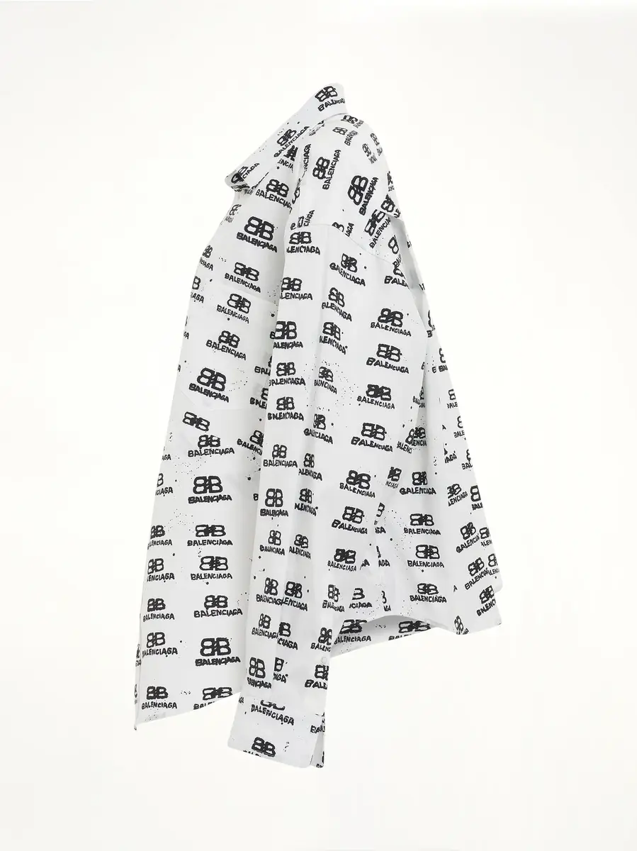 Balenciaga Hand Drawn BB Icon Swing Shirt in White/black White | Thumbnail 2 Balenciaga Hand Drawn BB Icon Swing Shirt in White/black White | Thumbnail 2