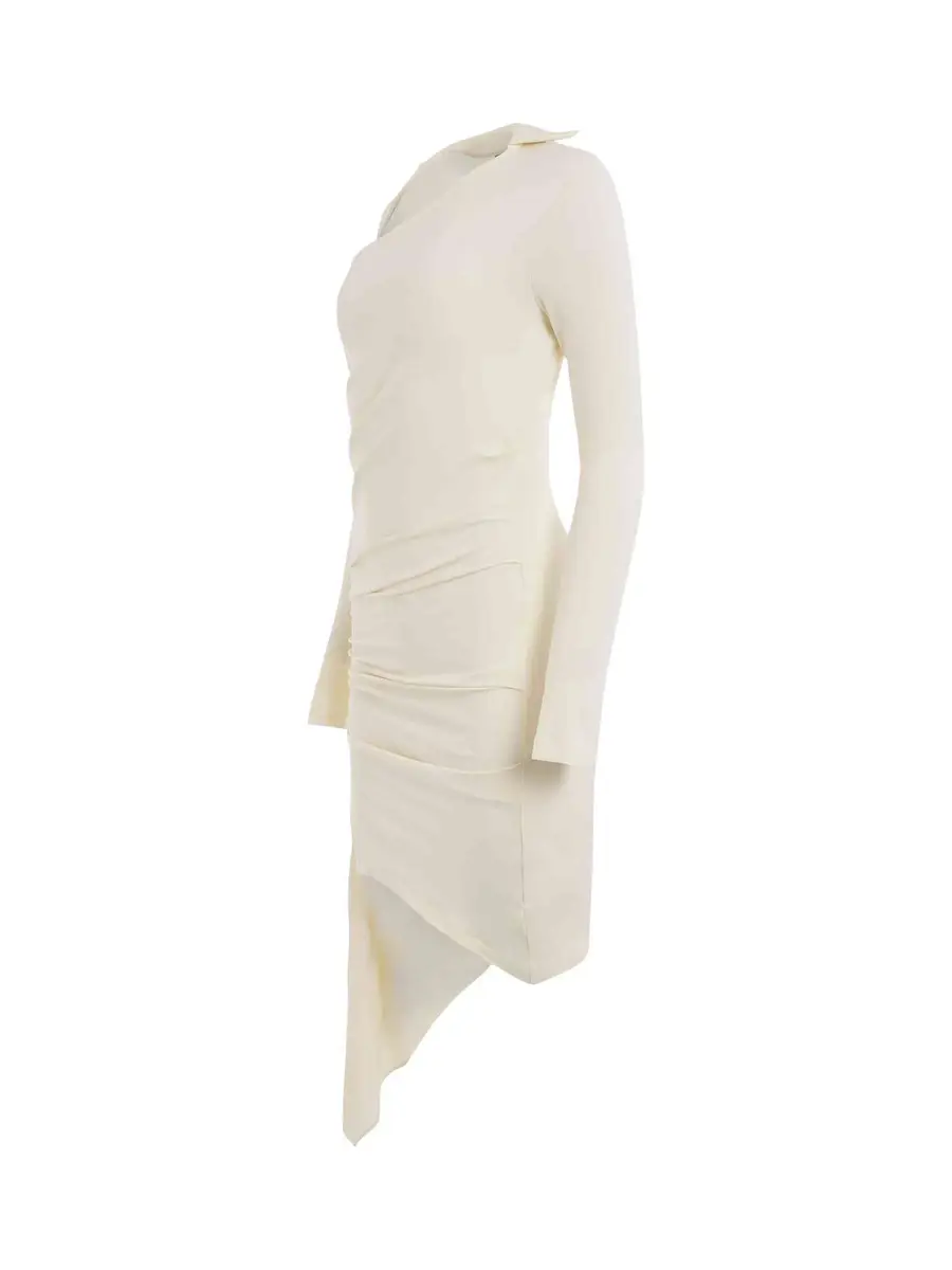 Off-White Viscose Crepe Draped Mini Dress | Thumbnail 3 Off-White Viscose Crepe Draped Mini Dress | Thumbnail 3