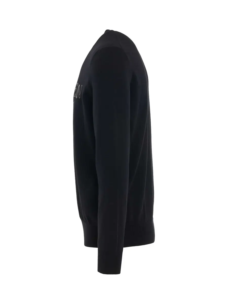 Alexander McQueen Chain Embroidered Knit Sweater in Black/silver Black | Thumbnail 2 Alexander McQueen Chain Embroidered Knit Sweater in Black/silver Black | Thumbnail 2