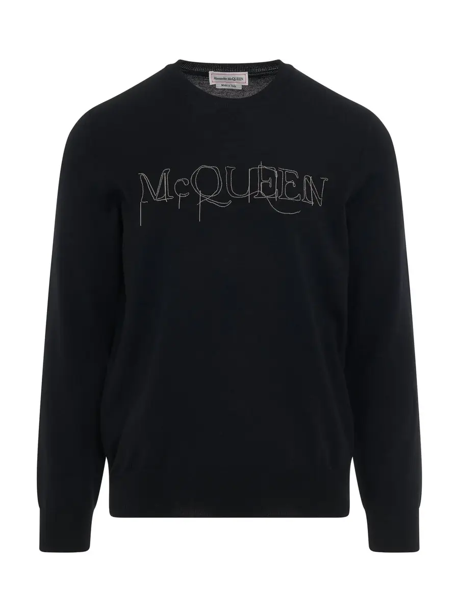 Alexander McQueen Chain Embroidered Knit Sweater in Black/silver | Image 1 Alexander McQueen Chain Embroidered Knit Sweater in Black/silver | Image 1