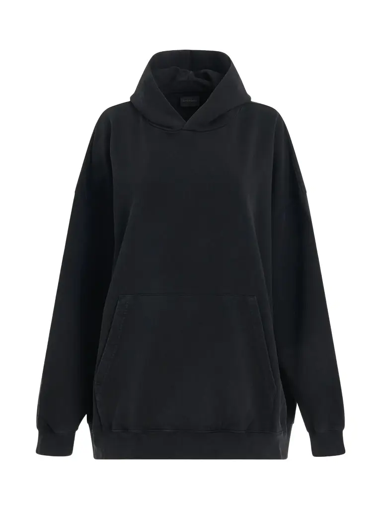 Balenciaga Back Logo Oversized Hoodie in Black/silver Black | Image 1 Balenciaga Back Logo Oversized Hoodie in Black/silver Black | Image 1