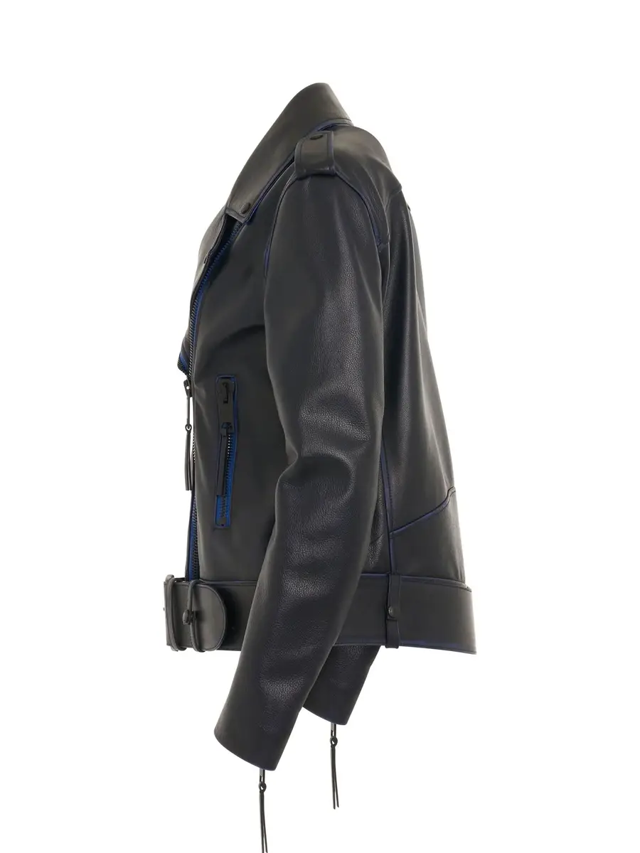 Off-White Vintage Oversize Leather Biker Jacket Blue | Thumbnail 2 Off-White Vintage Oversize Leather Biker Jacket Blue | Thumbnail 2