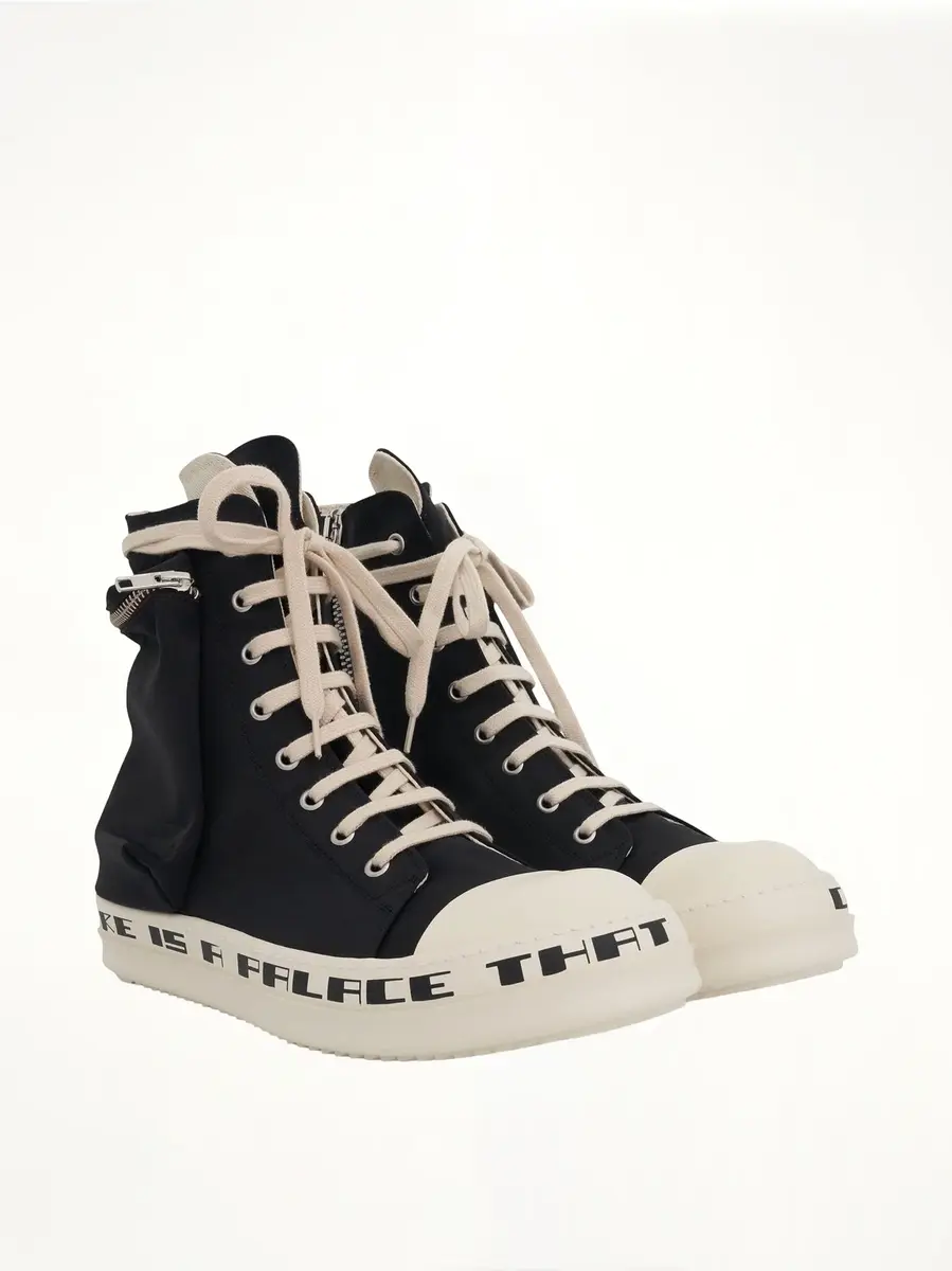 RICK OWENS DRKSHDW Cargo High Sneaker With Tears Bumper in Black/milk | Thumbnail 3 RICK OWENS DRKSHDW Cargo High Sneaker With Tears Bumper in Black/milk | Thumbnail 3