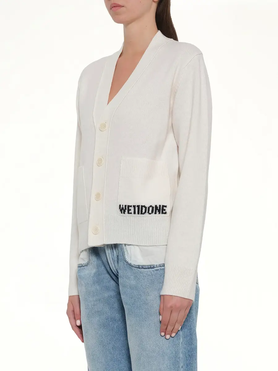 We11Done Pocket Logo Knit Cardigan in Ivory | Thumbnail 2 We11Done Pocket Logo Knit Cardigan in Ivory | Thumbnail 2