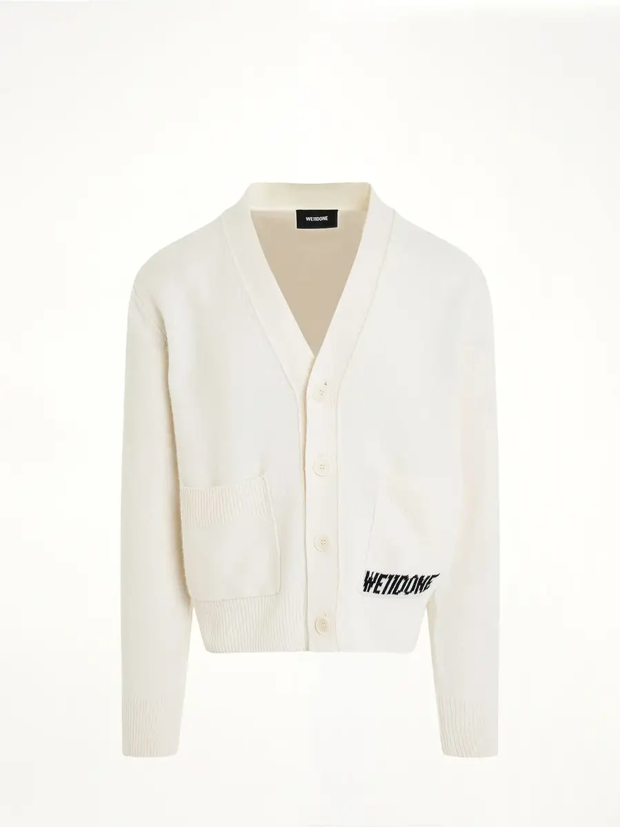 We11Done Pocket Logo Knit Cardigan in Ivory | Thumbnail 3 We11Done Pocket Logo Knit Cardigan in Ivory | Thumbnail 3