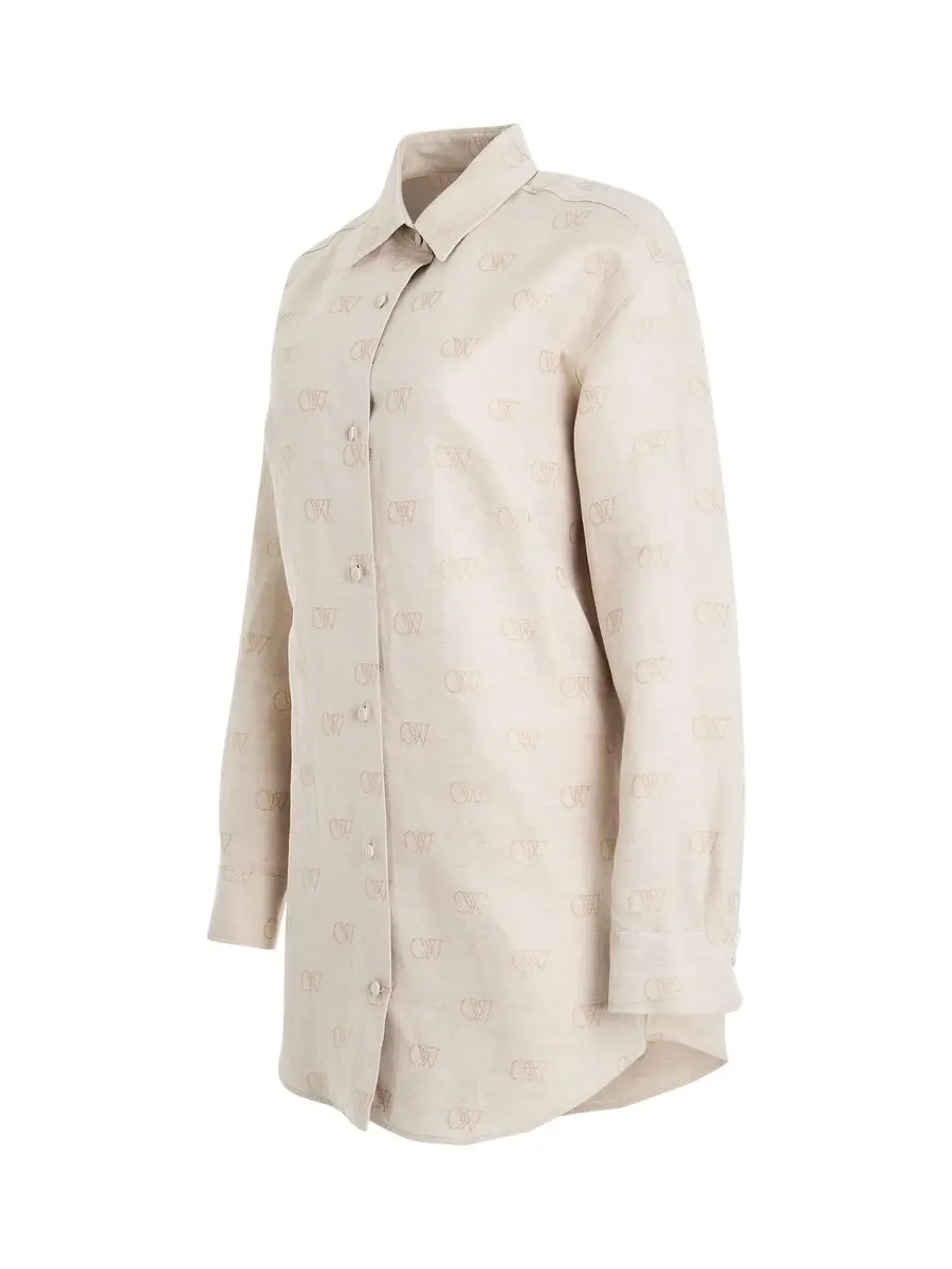 Off-White Linen Jacquard Overshirt | Thumbnail 3 Off-White Linen Jacquard Overshirt | Thumbnail 3