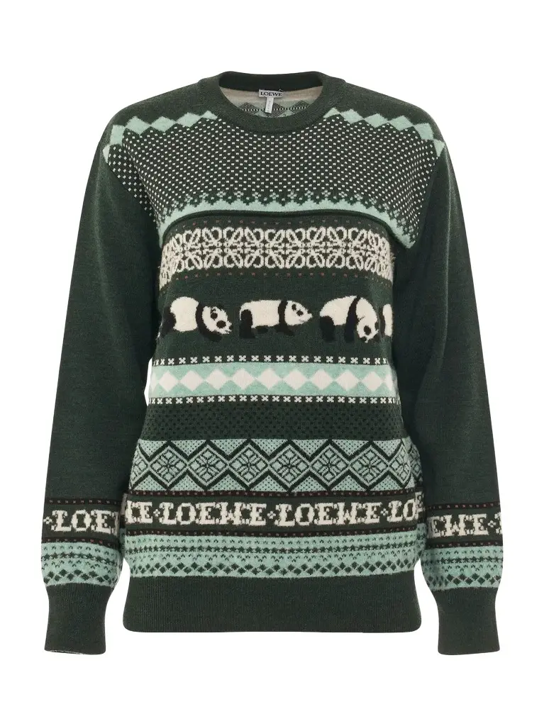 Loewe Suna Fujita Panda Knit Sweater in Dark Green/multicolour Green