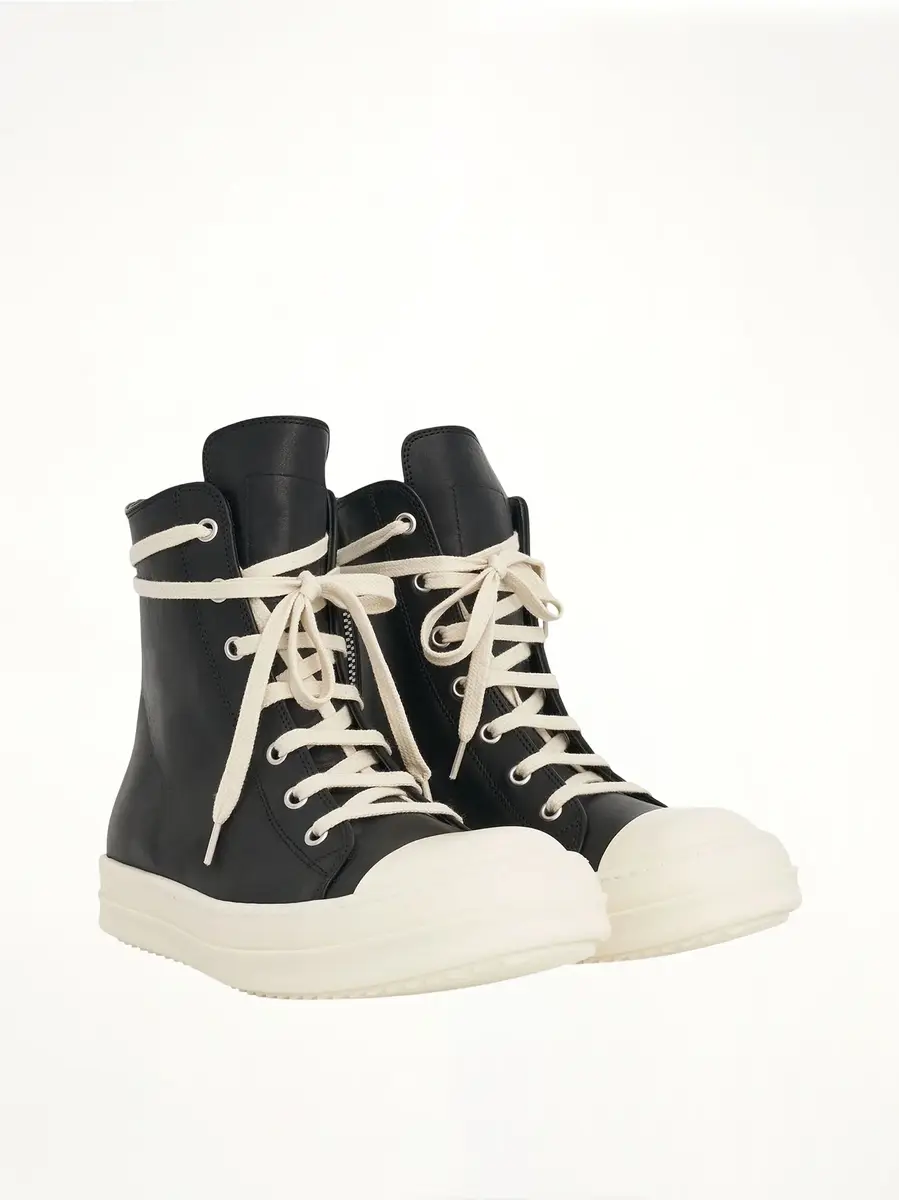 Rick Owens Washed Calf High Sneaker in Black/milk | Thumbnail 3 Rick Owens Washed Calf High Sneaker in Black/milk | Thumbnail 3