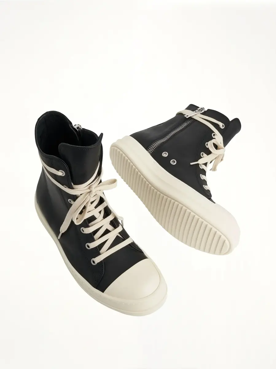 Rick Owens Washed Calf High Sneaker in Black/milk | Thumbnail 4 Rick Owens Washed Calf High Sneaker in Black/milk | Thumbnail 4