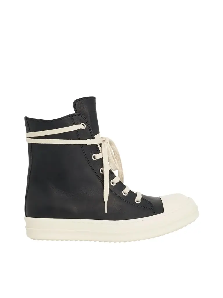 Rick Owens Washed Calf High Sneaker in Black/milk | Image 1 Rick Owens Washed Calf High Sneaker in Black/milk | Image 1