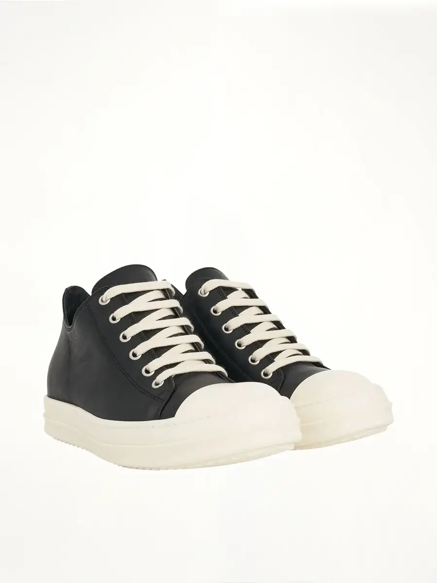 Rick Owens Washed Calf Sneaker in Black/milk Black | Thumbnail 3