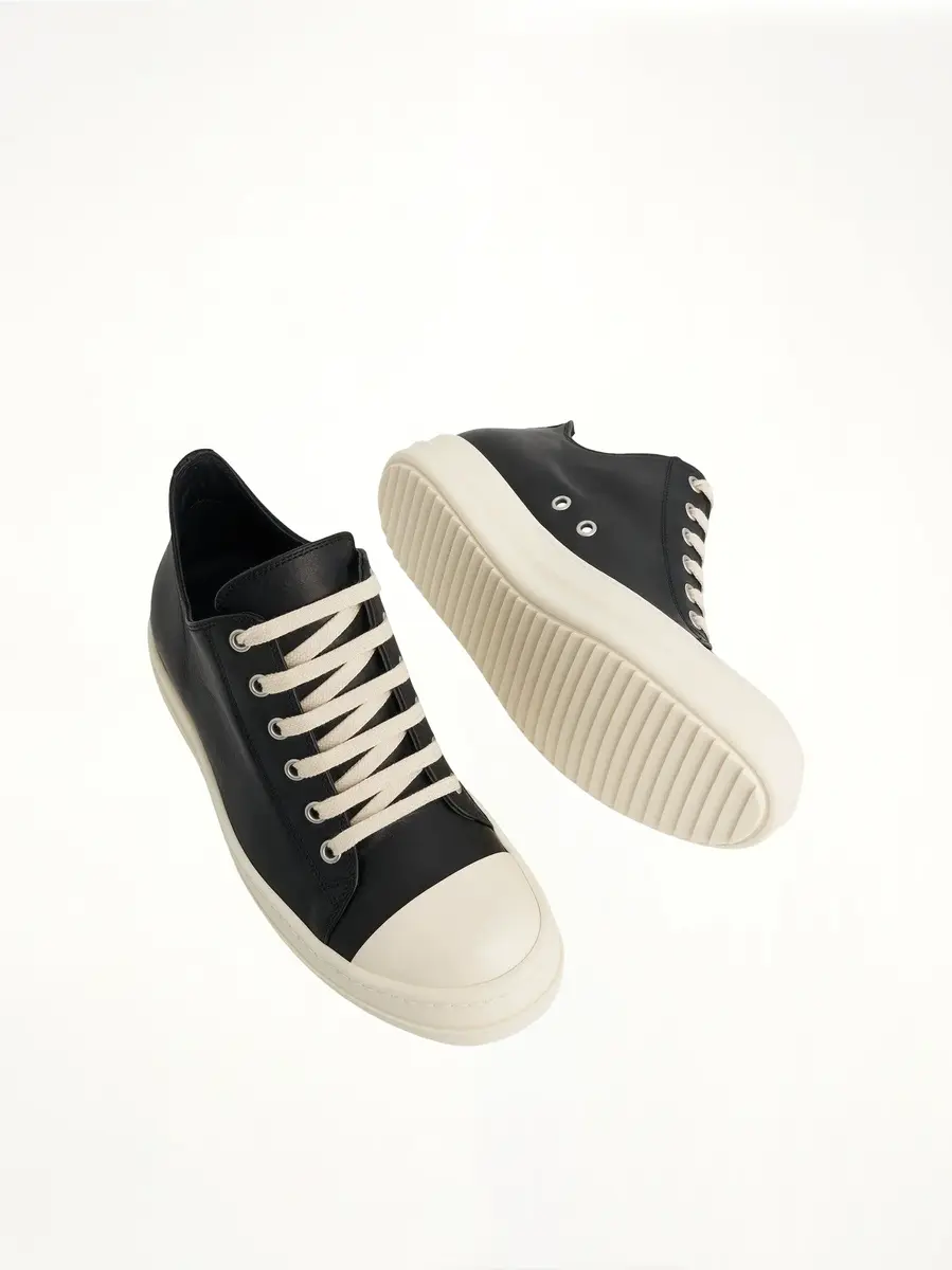 Rick Owens Washed Calf Sneaker in Black/milk Black | Thumbnail 4