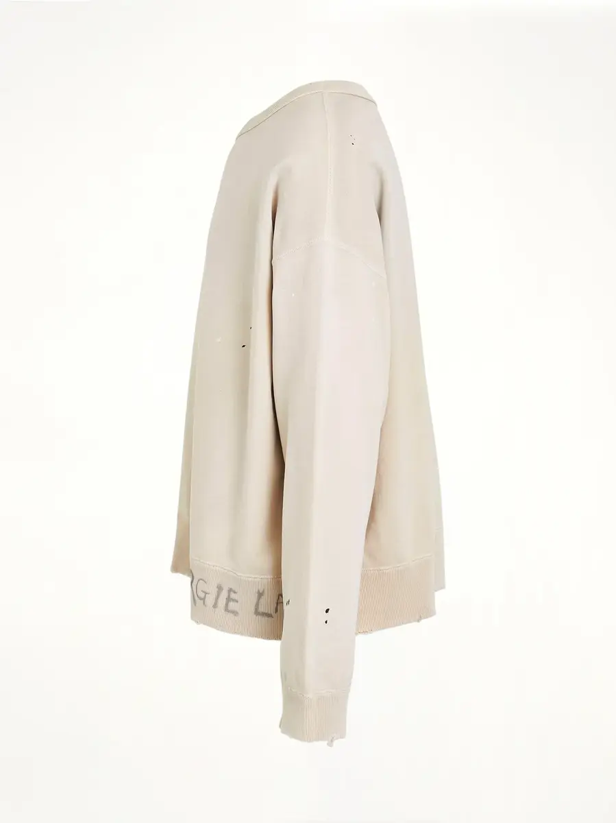 Maison Margiela Open Neck Logo Sweatshirt in Dirty Ecru White | Thumbnail 2 Maison Margiela Open Neck Logo Sweatshirt in Dirty Ecru White | Thumbnail 2