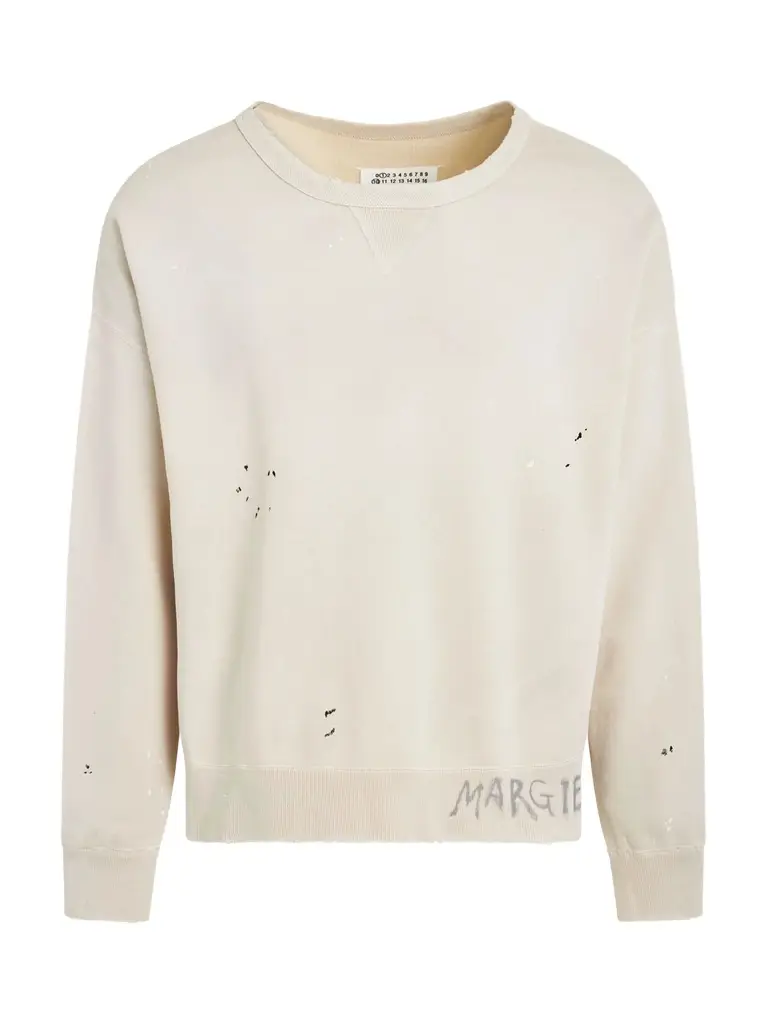 Maison Margiela Open Neck Logo Sweatshirt in Dirty Ecru White