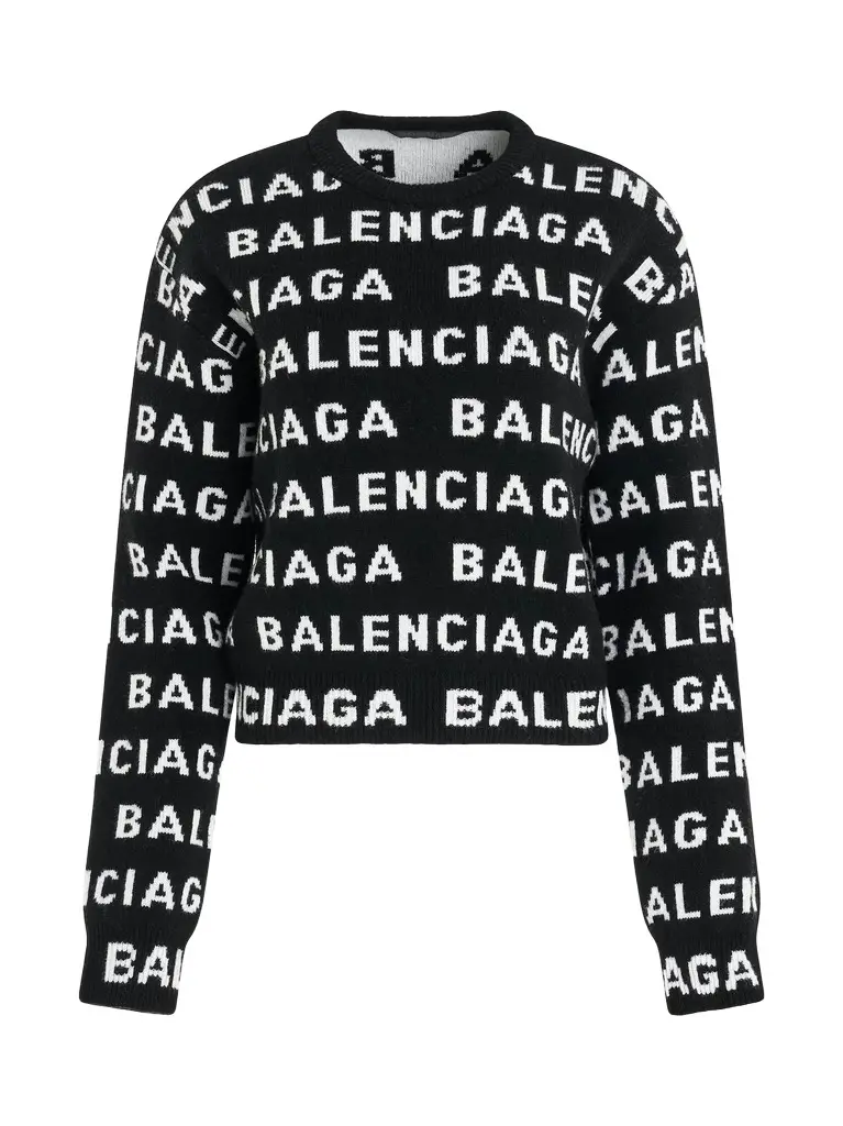 Balenciaga All-over Logo Cropped Sweater in Black/white | Image 1 Balenciaga All-over Logo Cropped Sweater in Black/white | Image 1