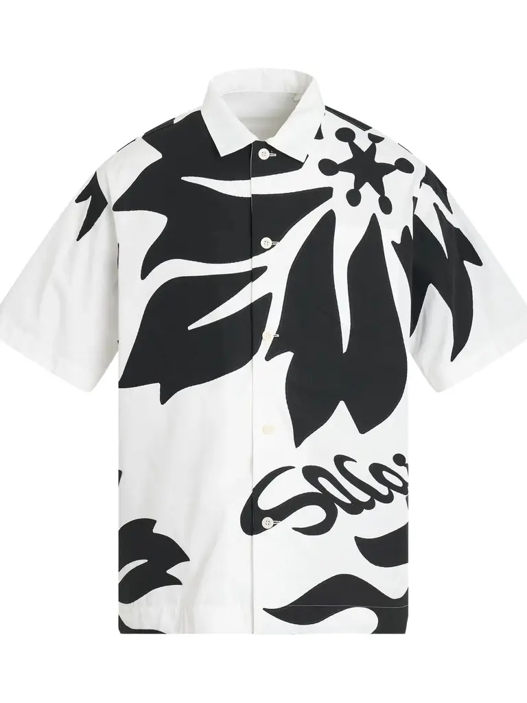 Sacai Floral Embroidered Patch Cotton Poplin Shirt in Off White/black White | Image 1 Sacai Floral Embroidered Patch Cotton Poplin Shirt in Off White/black White | Image 1
