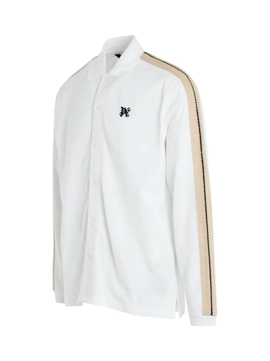 Palm Angels Monogram Track Long Sleeve Polo in Off White | Thumbnail 3