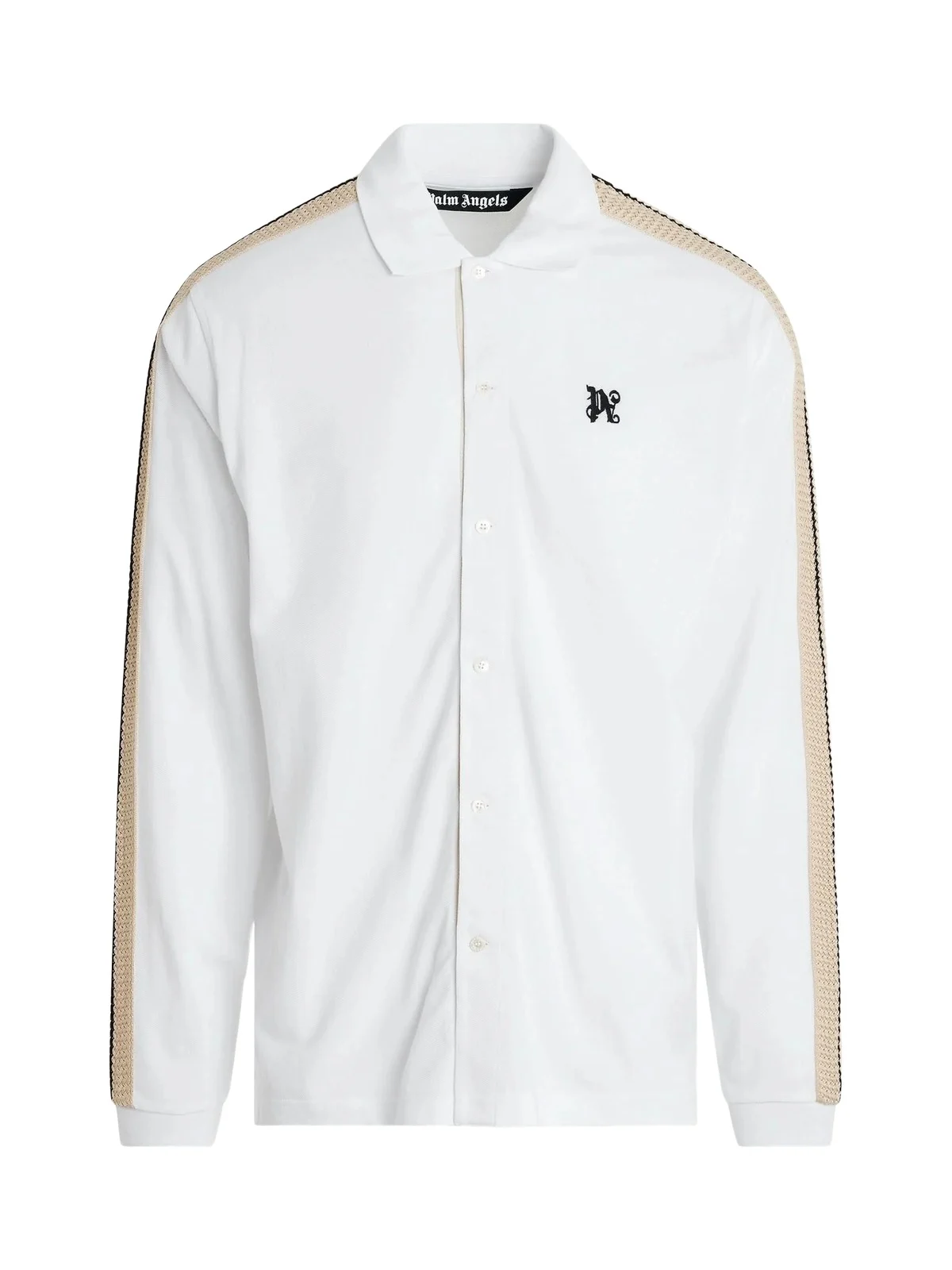 Palm Angels Monogram Track Long Sleeve Polo in Off White