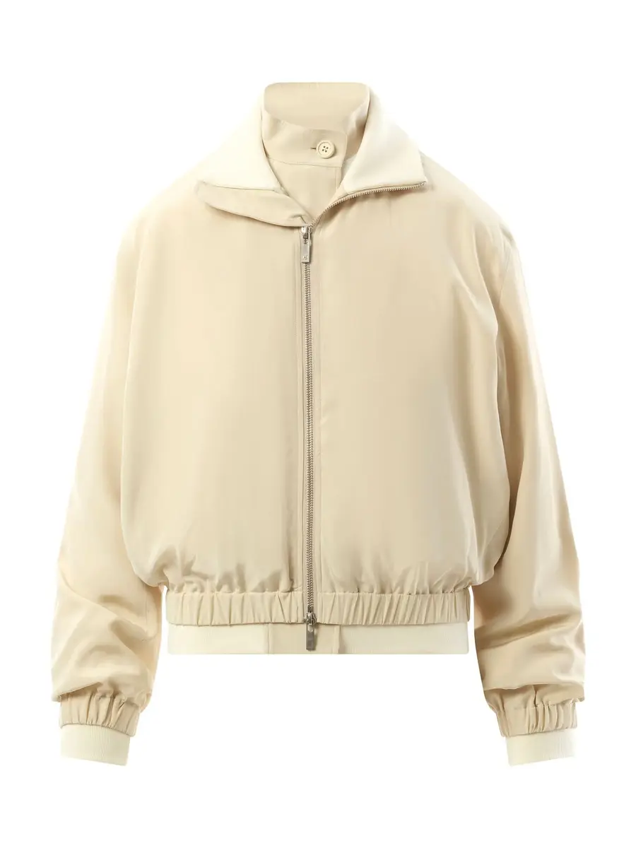 Helmut Lang Silk Zip Bomber Jacket in Oat | Thumbnail 3