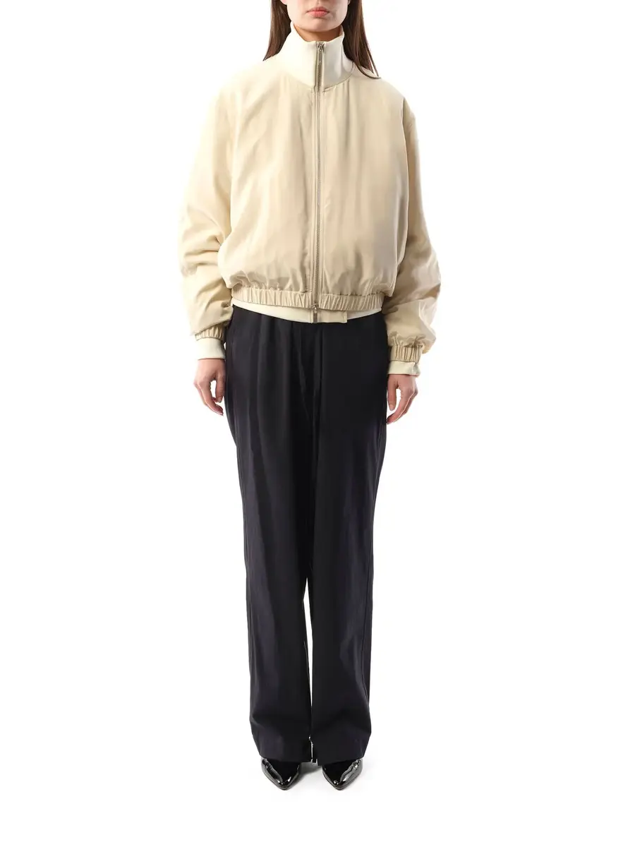 Helmut Lang Silk Zip Bomber Jacket in Oat | Thumbnail 4