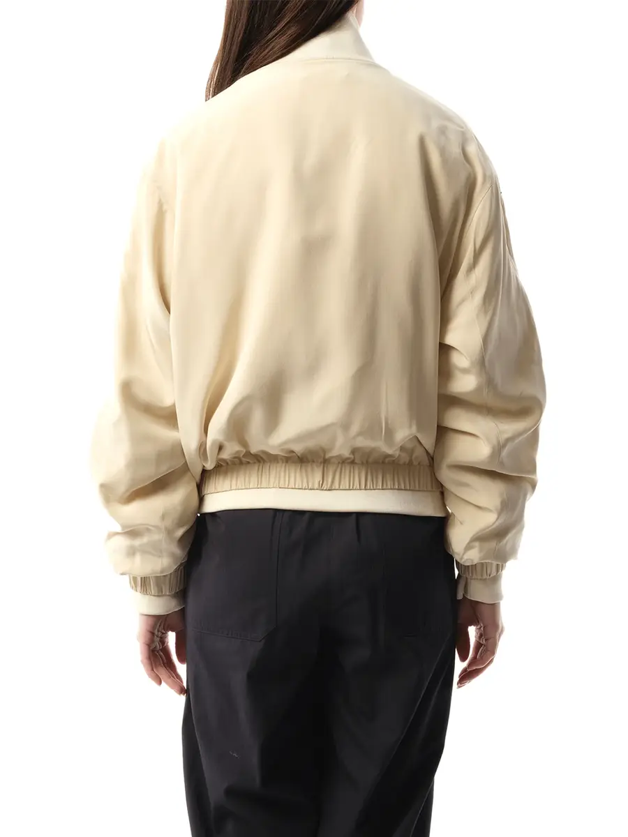 Helmut Lang Silk Zip Bomber Jacket in Oat | Thumbnail 6