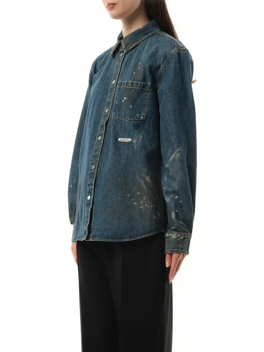 Helmut Lang Painted Denim Shirt in Mid Indigo Blue | Thumbnail 5