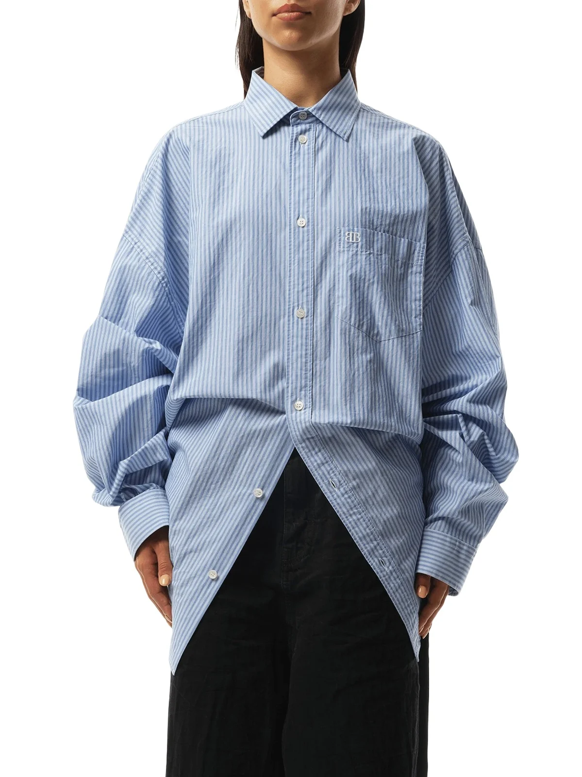 Balenciaga Long Sleeve Knotted Shirt in Blue/white