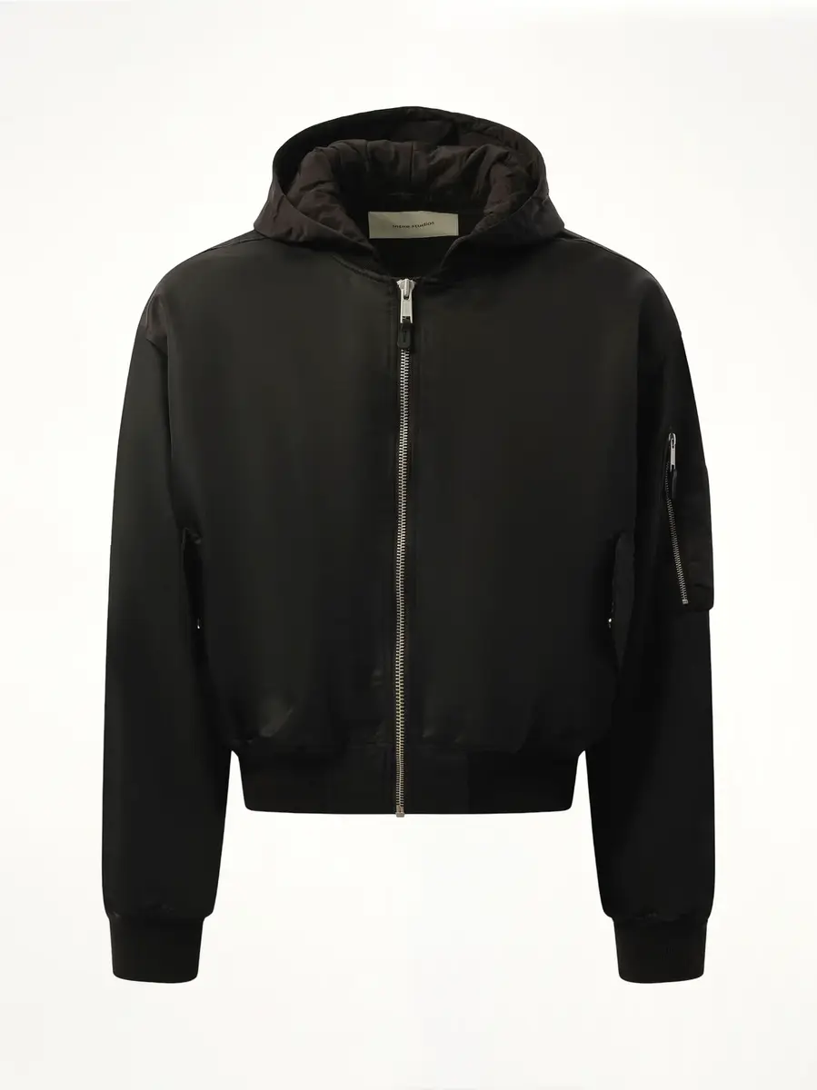 Entire Studios Hooded Broad Bomber Jacket in Oil | Thumbnail 3 Entire Studios Hooded Broad Bomber Jacket in Oil | Thumbnail 3