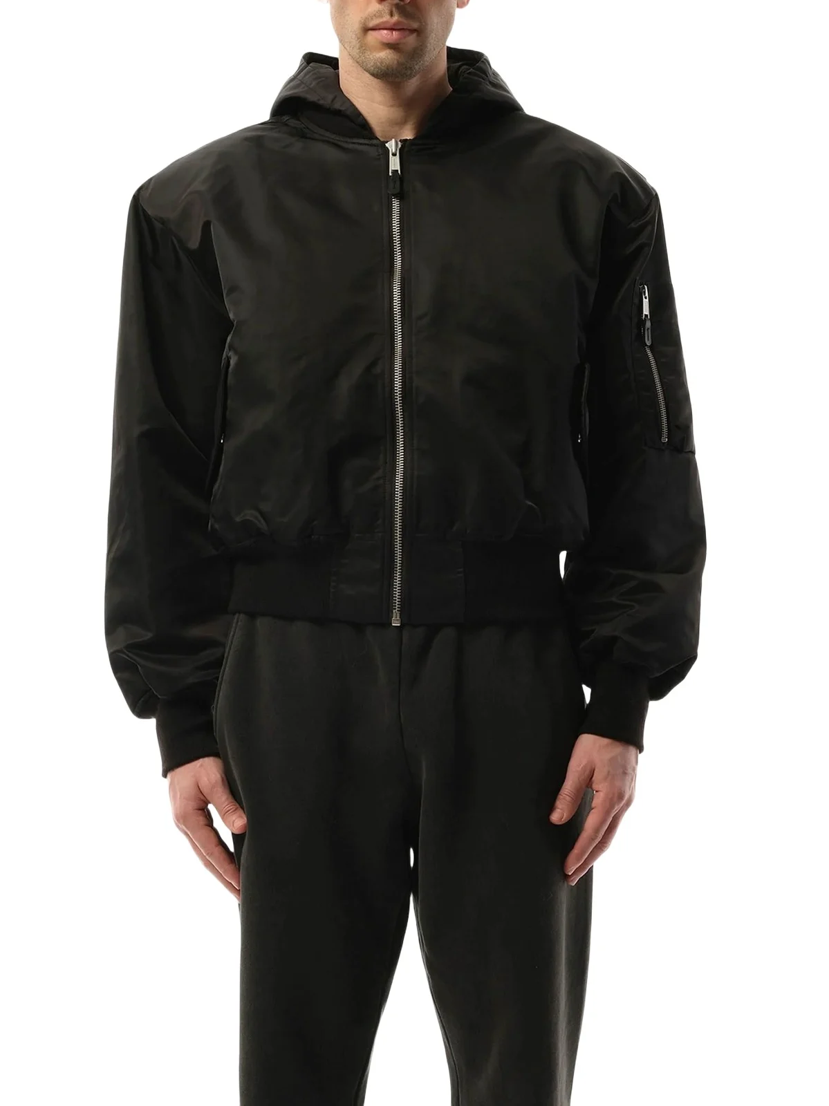 Entire Studios Hooded Broad Bomber Jacket in Oil