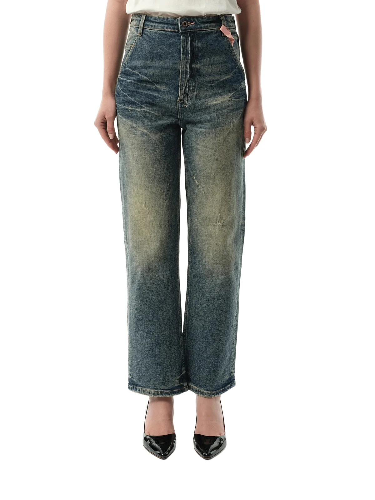 FAX COPY EXPRESS Vintage Washed Straight-cut Jeans