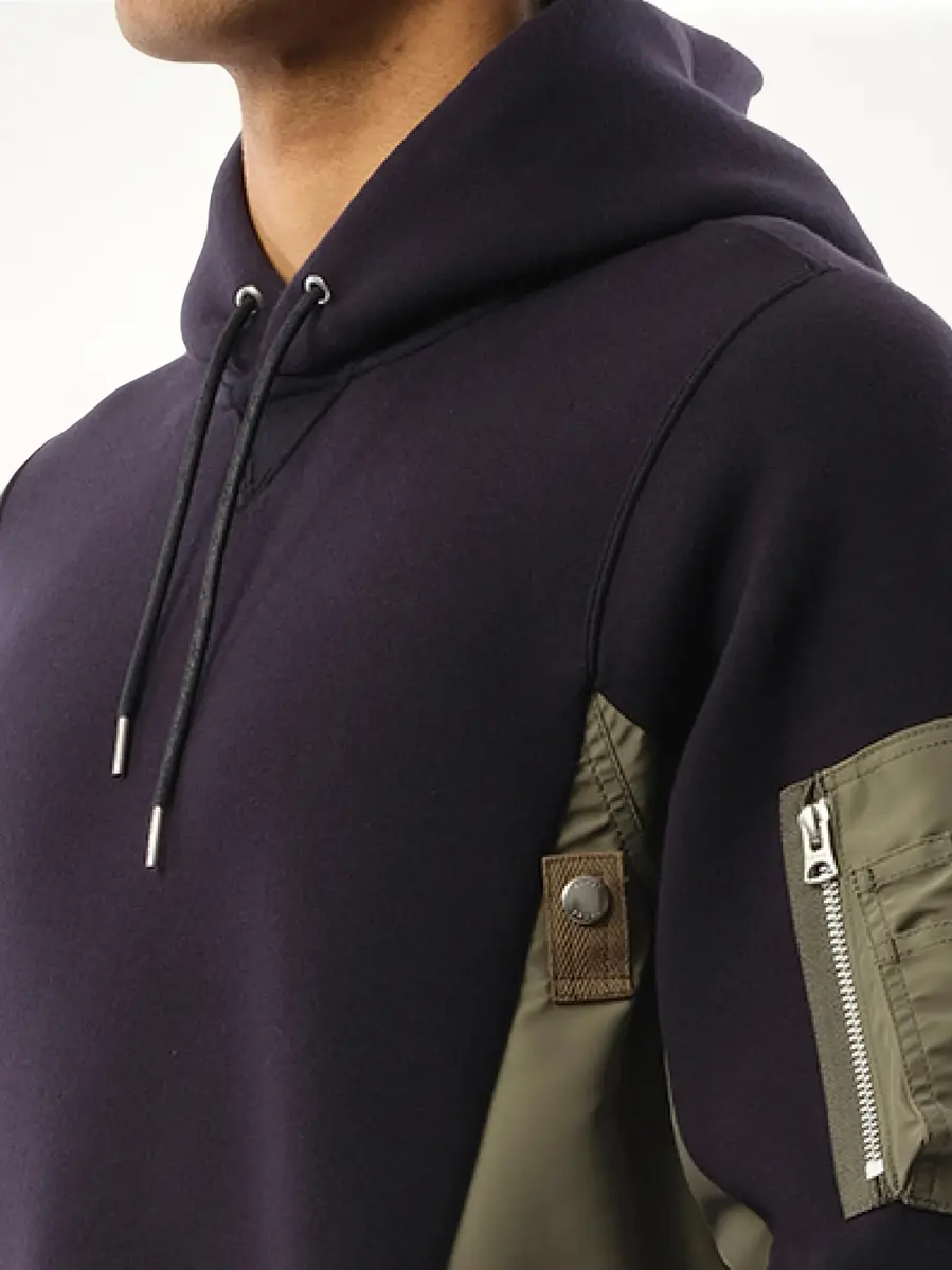 Sacai Sponge Sweat Nylon Twill Hoodie in Navy/khaki Navy | Thumbnail 2 Sacai Sponge Sweat Nylon Twill Hoodie in Navy/khaki Navy | Thumbnail 2