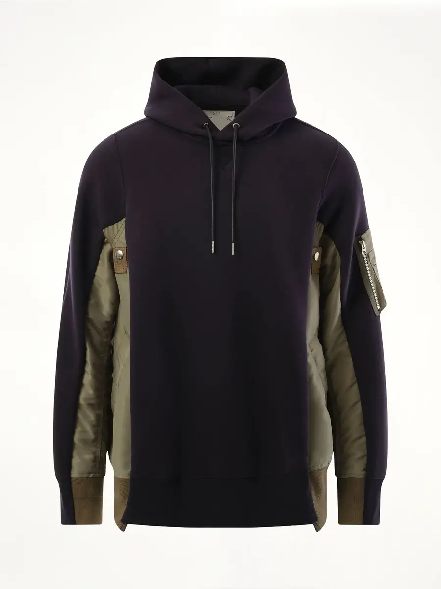 Sacai Sponge Sweat Nylon Twill Hoodie in Navy/khaki Navy | Thumbnail 3 Sacai Sponge Sweat Nylon Twill Hoodie in Navy/khaki Navy | Thumbnail 3