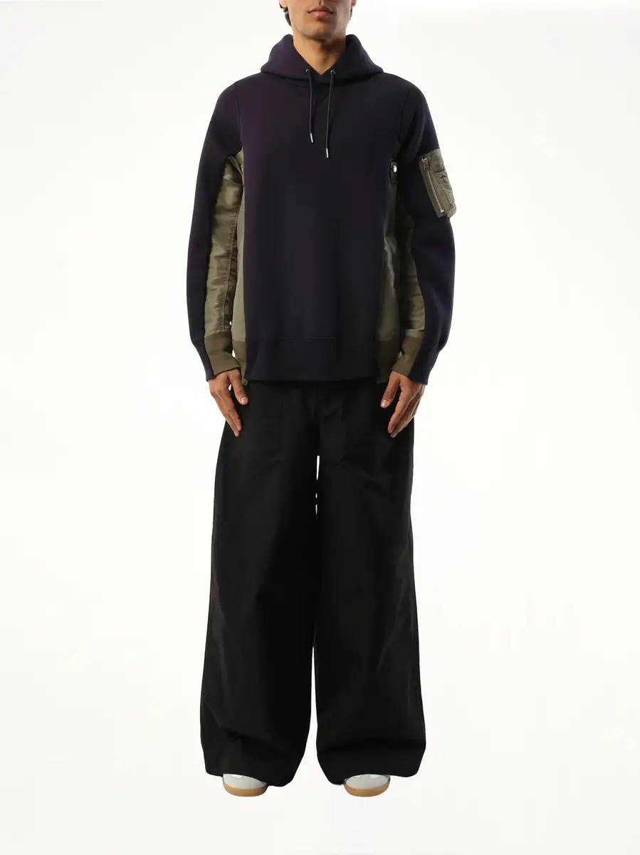 Sacai Sponge Sweat Nylon Twill Hoodie in Navy/khaki Navy | Thumbnail 4 Sacai Sponge Sweat Nylon Twill Hoodie in Navy/khaki Navy | Thumbnail 4