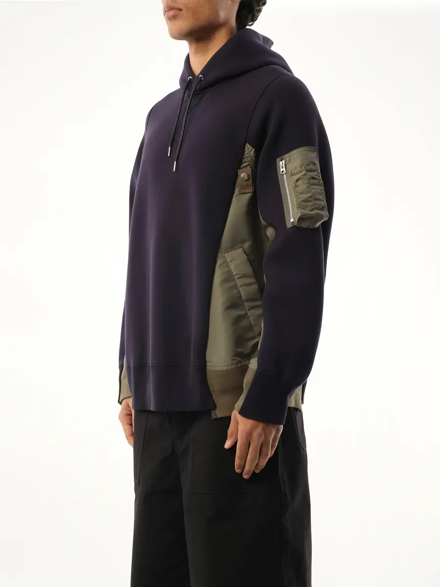 Sacai Sponge Sweat Nylon Twill Hoodie in Navy/khaki Navy | Thumbnail 5 Sacai Sponge Sweat Nylon Twill Hoodie in Navy/khaki Navy | Thumbnail 5