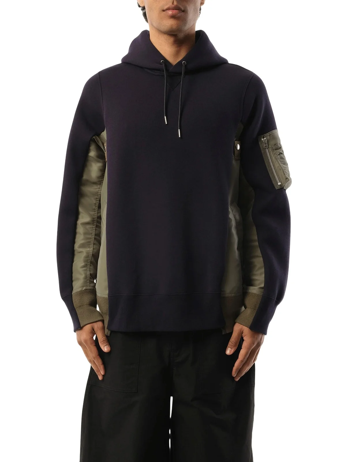 Sacai Sponge Sweat Nylon Twill Hoodie in Navy/khaki