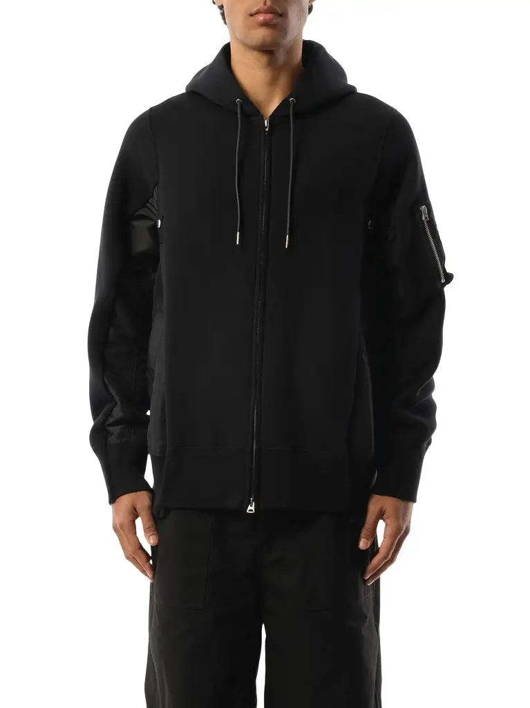 Sacai Sponge Sweat Nylon Twill Zip Hoodie | Image 1 Sacai Sponge Sweat Nylon Twill Zip Hoodie | Image 1