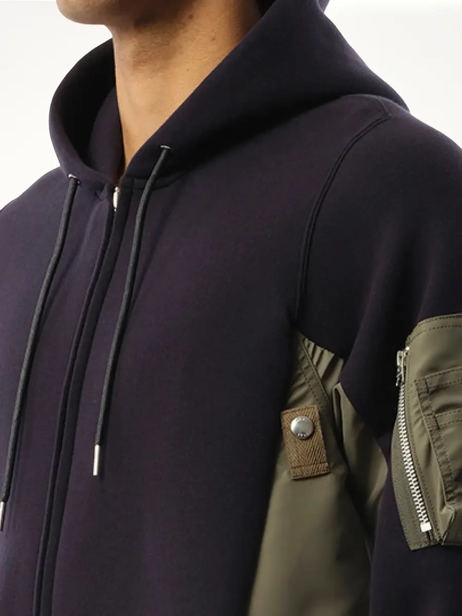 Sacai Sponge Sweat Nylon Twill Zip Hoodie in Navy/khaki Navy | Thumbnail 2 Sacai Sponge Sweat Nylon Twill Zip Hoodie in Navy/khaki Navy | Thumbnail 2