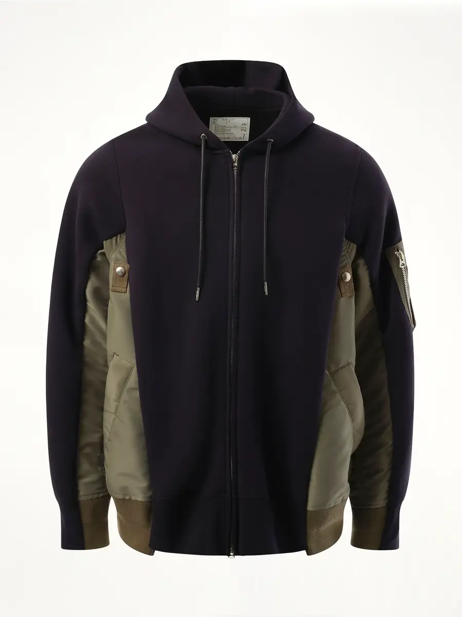 Sacai Sponge Sweat Nylon Twill Zip Hoodie in Navy/khaki Navy | Thumbnail 3 Sacai Sponge Sweat Nylon Twill Zip Hoodie in Navy/khaki Navy | Thumbnail 3